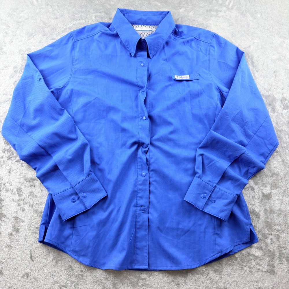 Columbia PFG Tamiami II Blue Long Sleeve Fishing Shirt Women's Medium UPF 40